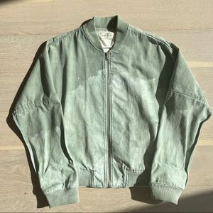 Simon Miller Sage Green Stone Washed Denim Bomber Jacket